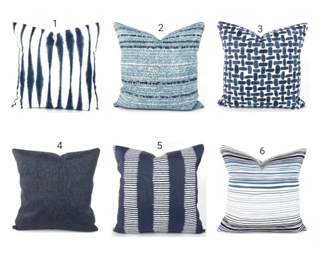 Navy OUTDOOR Pillow COVERS, Blue Coordinating Beach Pillows, Porch
