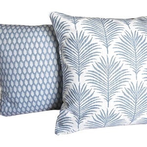 Coastal Blue White Pillow Covers Palm Throw Pillow Textured Pastel French Blue Small Block Print Cushion Bedding Shams Slub  All Sizes