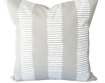 OUTDOOR Stripe Tan Pillow COVER Ecru/Taupe Dash Stripe Coastal Neutral Porch Cushion Beach Cottage Outdoor Patio Deck Boat Cushion Pillow