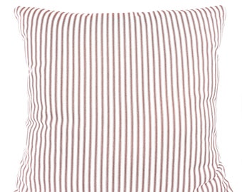 Red White Ticking Stripe Christmas Farmhouse Red Stripe Throw Pillow Cover Toss Accent Holiday Cushion Couch Shams Cottage Home Decor Porch