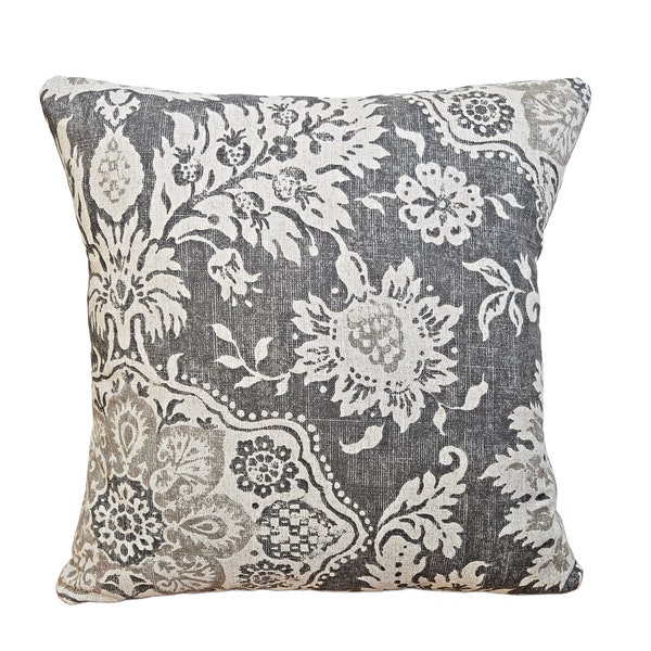 Gray Tan Farmhouse Floral Throw Pillow Covers Charcoal Metal Cushion Magnolia Home Grey Couch Accent Home Decor Neutral Pillow