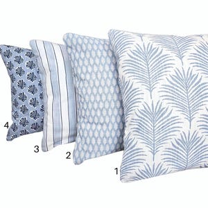 Blue Coastal Pillow Covers Palm Throw Cushion Textured Stripe Bedding Shams Blue Mist White Coordinates Slub Canvas Pastel Blue Mist Coral