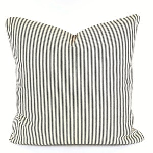 Farmhouse Black Tan Cream Ticking Stripe Throw Pillow COVER Black Stripe Toss Accent Cushion Cottage Pillow-Couch Sofa -Bedding Shams-