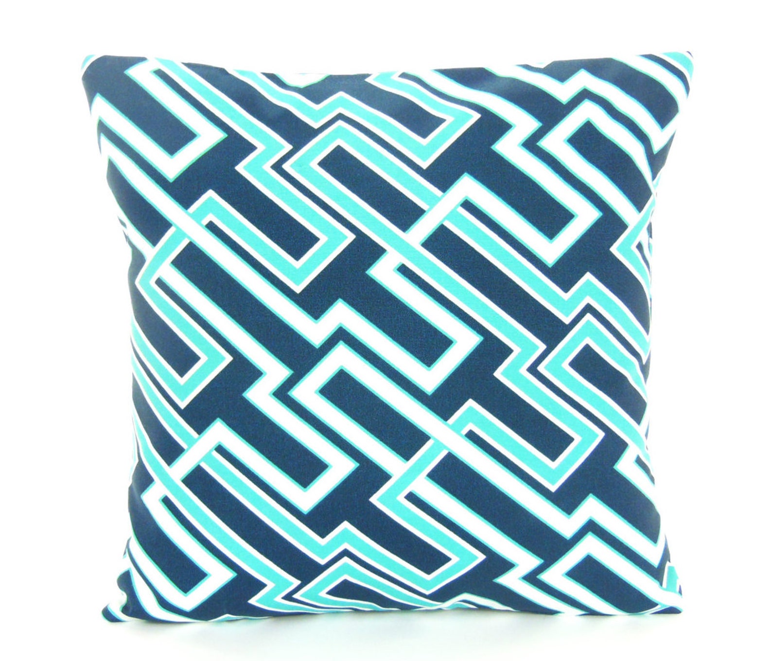 Outdoor Pillow geometric Navy Aqua Throw Pillow COVER Etsy