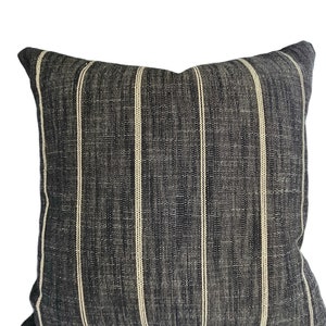 Farmhouse Pillow Charcoal Tan Stripe Pillow Cover Black Horizontal Stripe Brown Throw Cushion Textured Gray Linen Blend Decorator Fabric image 10