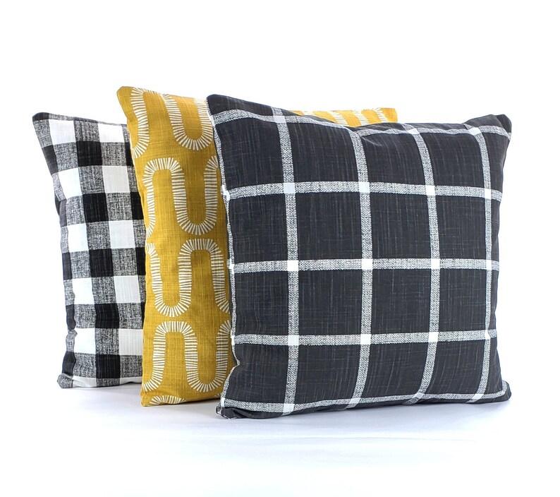 Windowpane White Black Farmhouse Check Throw Pillow Cover Etsy