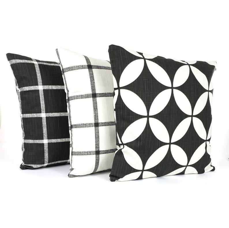 White Black Windowpane Check Throw Pillow Cover Farmhouse Etsy