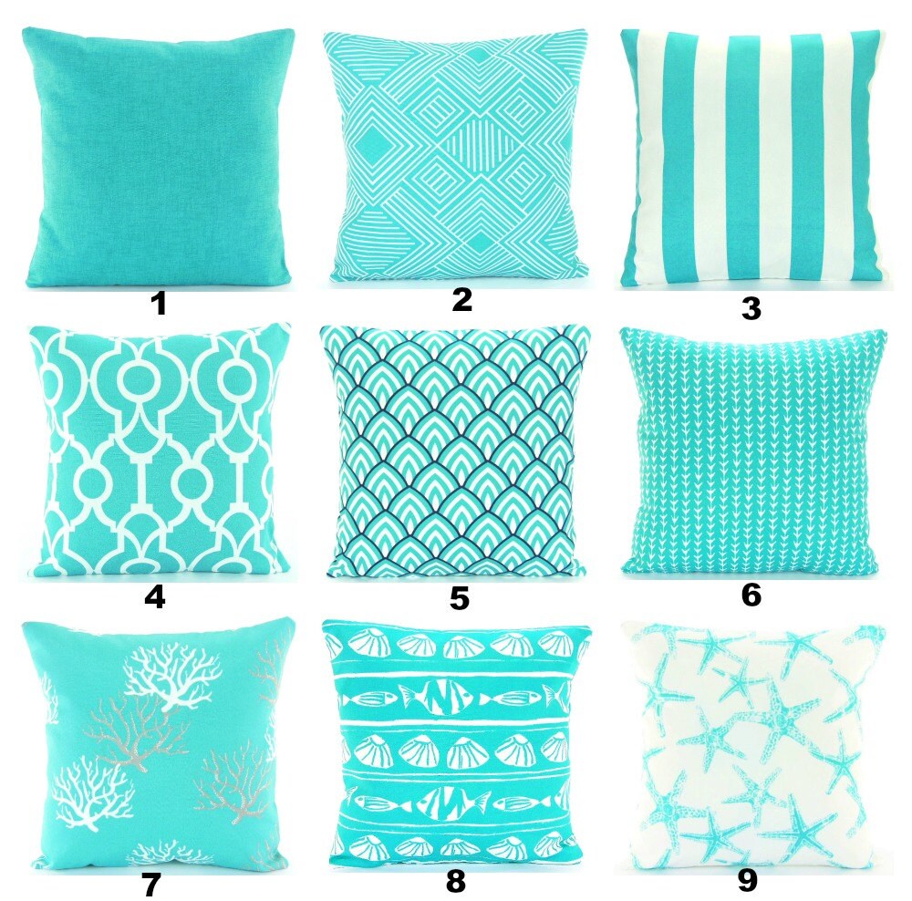 Aqua OUTDOOR Throw Pillow COVERS Nautical/Beach Pillow Aqua Etsy