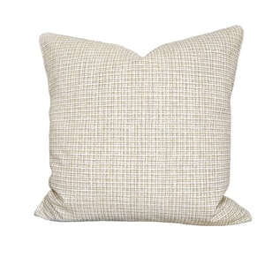 Coastal Tan Throw Pillow Covers Small Print Nautical Cushion Bedding Shams Tan White Beach Cottage Small Check Windswept Beige Pillows