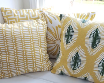 OUTDOOR Spice Yellow Pillow COVERS, Boho Pillows, Deck Porch Pillows, Geometric, Beach Pillow, Coastal Pillow Cushion Cover, Patio Cottage