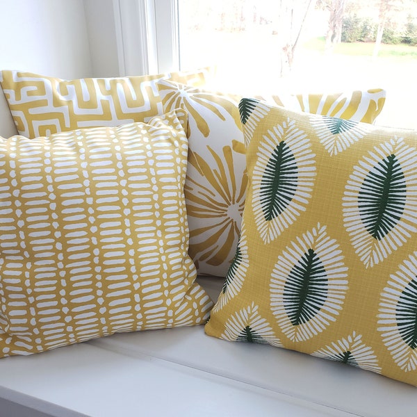 Yellow OUTDOOR Pillow COVERS, Patio Deck Porch Pillows, Geometric Boho Beach Pillow, Coastal Pillow Cushion Cover, Patio Cottage