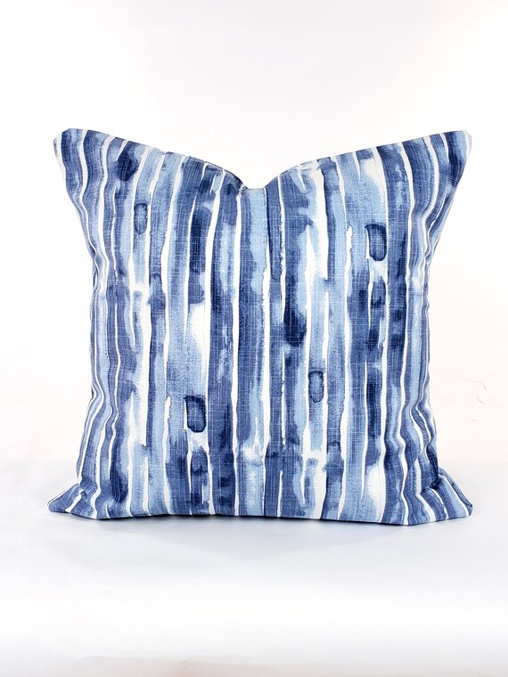 Indigo Pillow COVER Blue Vertical Lines Designer Navy White Etsy