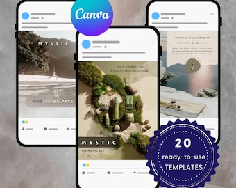 Plantillas CANVA / Kit de redes sociales de bienestar y cuidado de la piel / 'YOGA Etéreo'
