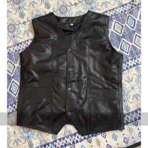 Handmade-Inspired Angel's Black Genuine Leather Vest for Men