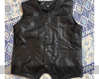 Handgemaakt zwart engelenvest van echt leer voor heren