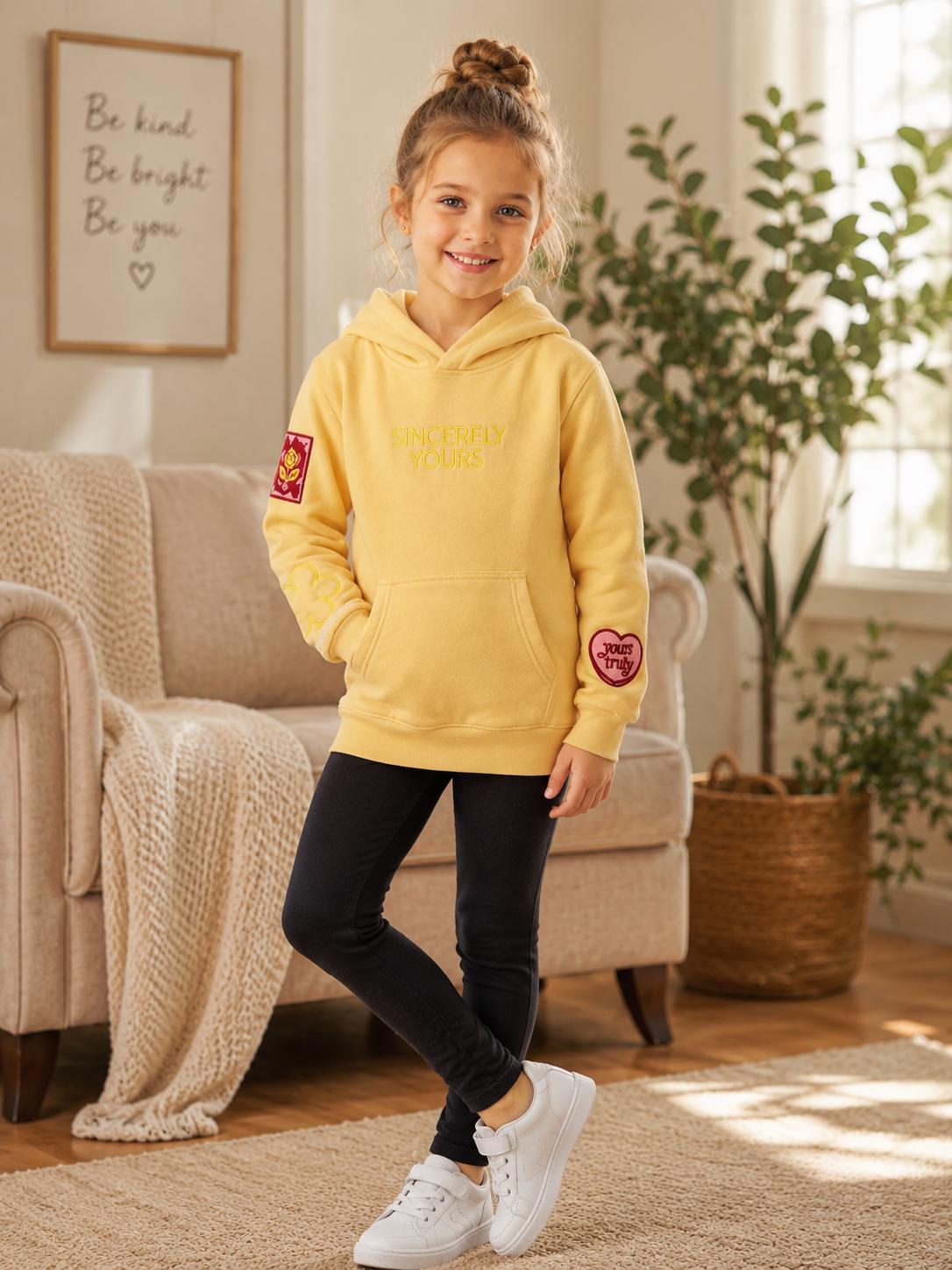 Handmade Kid's Sincerely Yours Matters Salish Hoodie - Yellow Fleece Oversized Sweatshirt