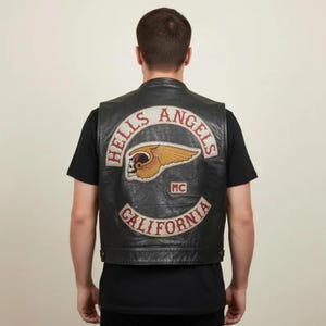 Chaleco de cuero genuino negro de ángel para hombre, hecho a mano