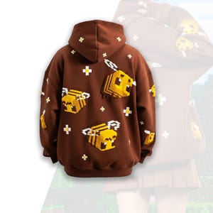 3D Embroidered Brown Pixel Bee Hoodie