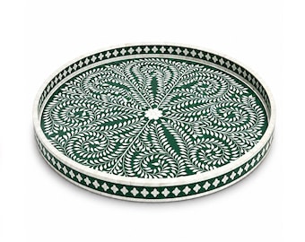 Bone Inlay Floral Tray Handmade Decorative Serving Tray for Coffee Table,Vanity & Home Décor