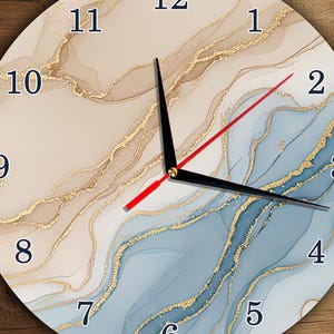 Blauer Marmor Wanduhr Design - Abstraktes Ziffernblatt PNG - Modernes rundes Design - Digitaler Download