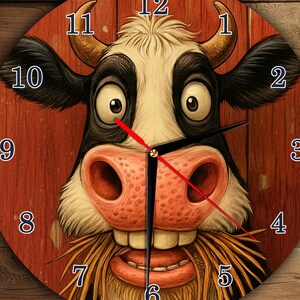 Diseño divertido de reloj de pared de vaca – Esfera de reloj de animal de granja PNG – Con números – Redondo imprimible – Descarga digital