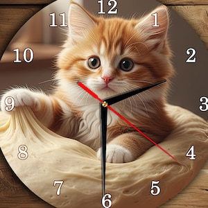 Cute Ginger Kitten Wall Clock – Cat Clock Face PNG – With Numbers – Round Printable Design – Digital Download