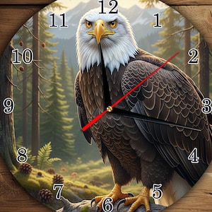 Majestic Eagle Wall Clock Design – Forest Wildlife Clock Face PNG – With Numbers – Round Printable – Digital Download