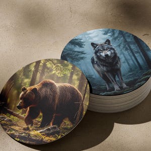 Paquete de 25 imágenes PNG de animales salvajes del bosque: imágenes prediseñadas realistas de animales del bosque, diseños de posavasos redondos, imágenes PNG de 300 DPI