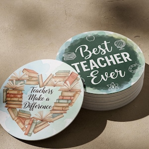 25 Teacher Car Coaster PNG Bundle – Inspirational Teacher Quotes – Round Coaster Designs – School Gift PNG Set 300 DPI
