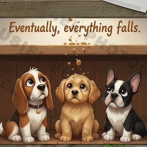 Tabla de cortar con forma de perro divertida PNG – Diseño de cocina con frase de cachorro adorable – Arte "Al final, todo se derrumba" – Sublimación de 16 x 12 / 11 x 8