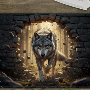 Majestic Wolf Cutting Board PNG – Powerful Forest Wolf Through Stone Arch – Dramatic Wildlife Art – 16x12 / 11x8 Sublimation Printable