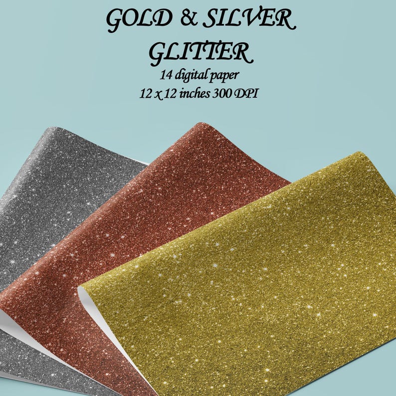 Gold & Silver Glitter Digital Paper , Scrapbook Papers Black Sparkles ...