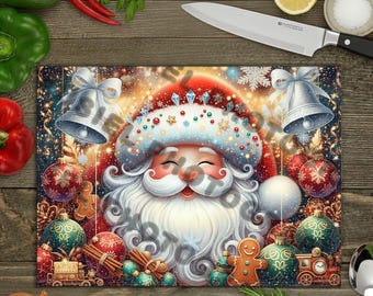 Vintage-Weihnachts-Schneidebrett mit Weihnachtsmann (PNG), Retro-Weihnachtsküchendeko, Lebkuchen & Ornamente, Sublimationsdesign 16x12 11x8