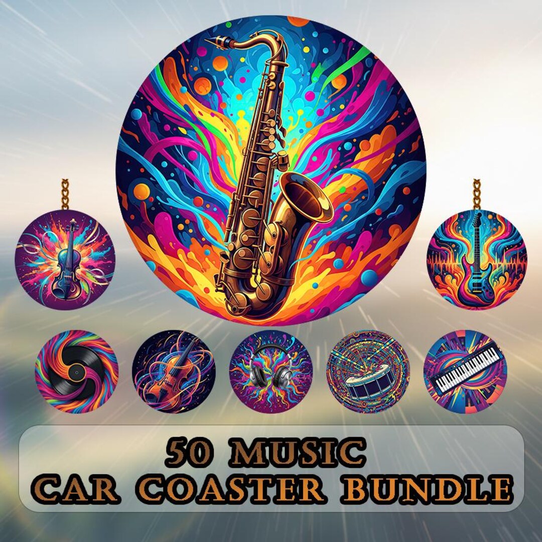 50 Music Car Coaster PNG Bundle – Colorful DJ & Instrument Sublimation ...
