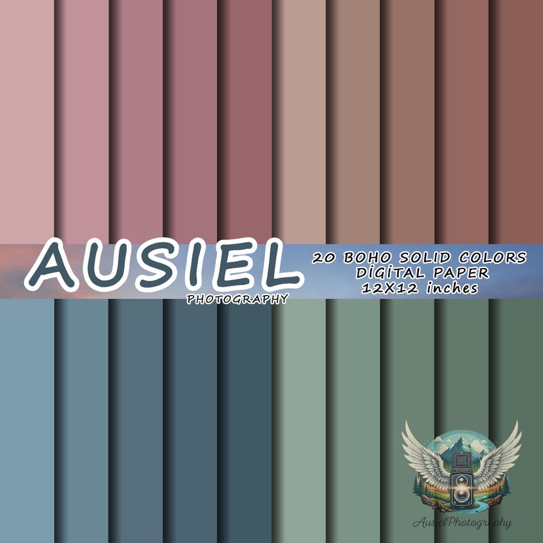 Boho Solid Colors Digital Paper Pack | 20 Textured Backgrounds ...