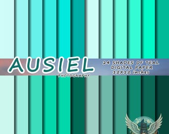 Shades of Teal Digitales Papier, 24 solide strukturierte Hintergründe, Aqua Türkis Scrapbook, Printable Paper Pack 12x12 300DPI