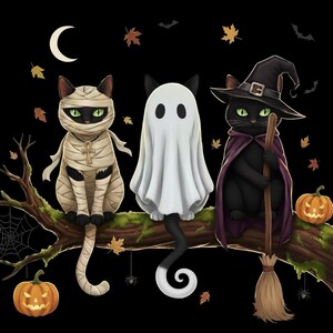 Halloween Black Cat Clipart: Witch, Mummy, Ghost (SVG, PNG)