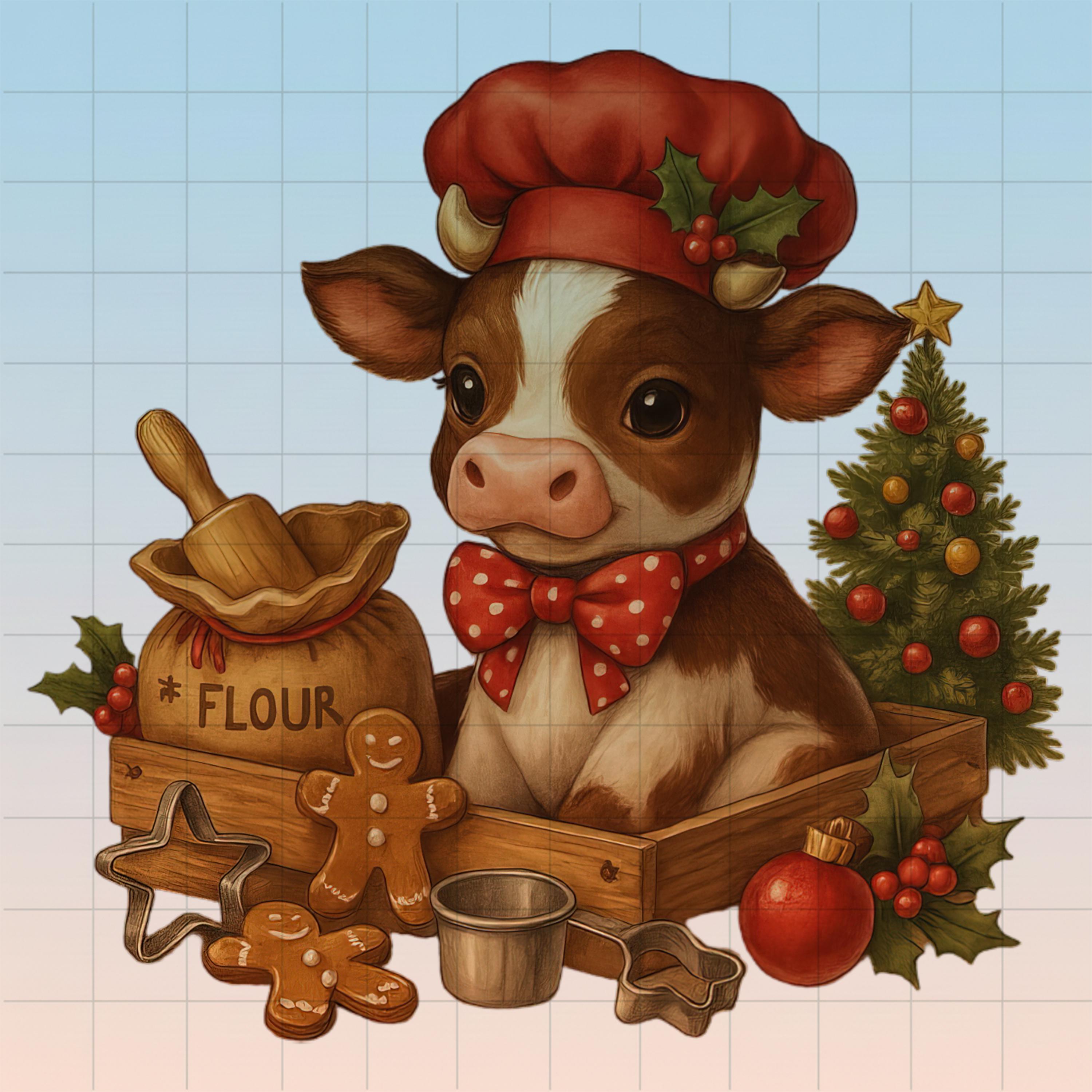 Cute Christmas Baking Cow PNG Clipart – Gingerbread Cookie Cow ...
