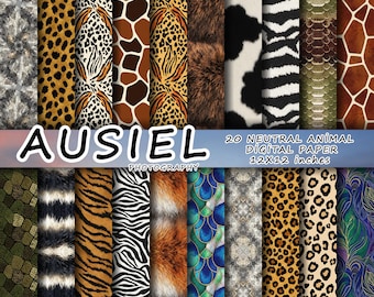 Animal Skin Digital Paper | Safari Pattern Bundle | Leopard, Zebra, Giraffe, Cheetah Prints | Wild Jungle Backgrounds PNG