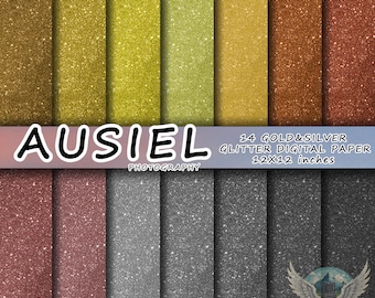 Gold & Silver Glitter Digital Paper , Scrapbook Papers Black Sparkles Clipart , digital background