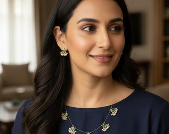 Kundan Necklace Set | Emerald Green, Pearl Drops, Indian Jewelry