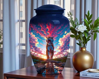 Tiger Cremation Urn, Tiger Urn for Ashes, Strength Memorial Urn, Wildlife Tribute Urn, Courage Remembrance Keepsake Urn box for Human Ashes