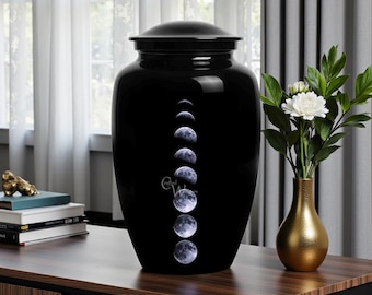 Moon Phase Cremation Urn, Lunar Urn for Ashes, Black Celestial Memorial Urn, Cosmic Keepsake Urn, Spiritual Tribute Urn box for Human Ashes