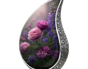 Floral Cremation Urn, Pink Rose Memorial Urn, Flower Bouquet Urn for Ashes, Women’s Keepsake Urn, Elegant Garden Tribute Urn box for Ashes