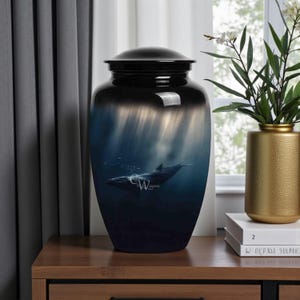 Urna funerária em forma de baleia, urna oceânica para cinzas, urna memorial em forma de baleia, urna para guardar lembranças da vida marinha, urna em homenagem à paz do oceano para presentear com cinzas humanas.