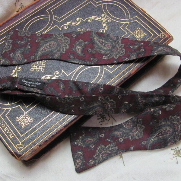 Robert Talbott - Vintage Mens Burgundy Paisley Designer Silk Bow Tie Bowtie Neck Tie Adjustable - Many others to choose from in my shop!