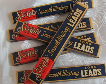 Vintage Scripto Smooth Writing Long Leads RED in Original Box E710 // Pencil Leads New Old Stock USA // Price is per 3 boxes or more