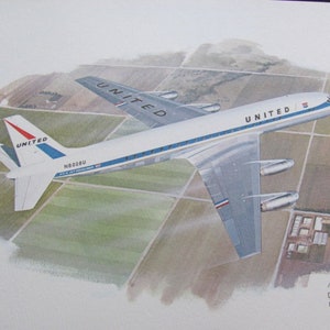 Vintage United Airlines Print Poster - Douglas DC-8 - Galloway Litho Lithograph
