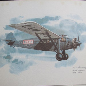 Plakat z nadrukiem linii lotniczych United Airlines - Travel Air 5000 1928 - 1929 - Nick Galloway Litho Litografia - Wiele innych do wyboru