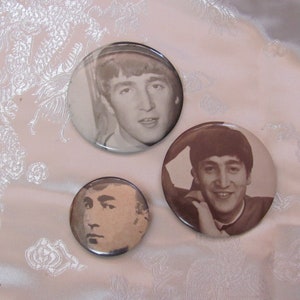 John Lennon - Lot of 3 Pin Back Buttons Lapel Pins - Original Vintage - Not Reproduction - Many others to choose from in my shop!!